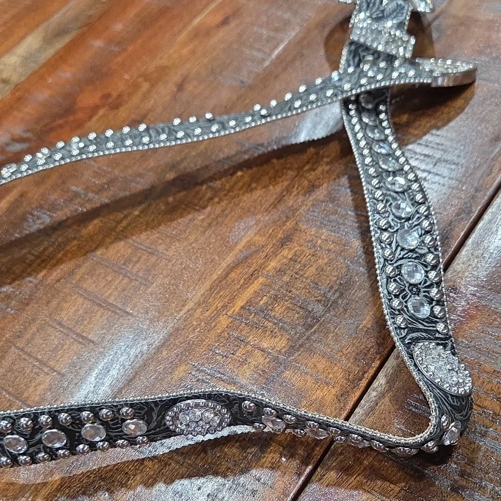 Silver Embellished Women's Belt Genuine Leather Size XL